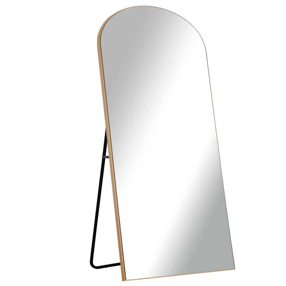 HomeRoots 71" Gold Solid Wood Arched Full-Length Mirror - Elegant Freestanding Design for Home and Office Use 565046