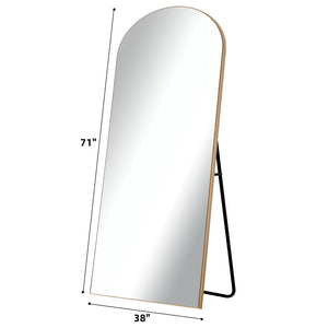 HomeRoots 71" Gold Solid Wood Arched Full-Length Mirror - Elegant Freestanding Design for Home and Office Use 565046