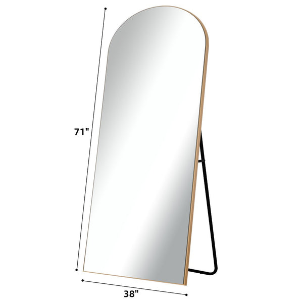 HomeRoots 71" Gold Solid Wood Arched Full-Length Mirror - Elegant Freestanding Design for Home and Office Use 565046