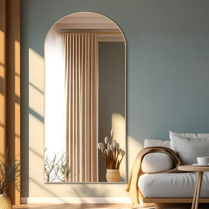 HomeRoots 71" Gold Solid Wood Arched Full-Length Mirror - Elegant Freestanding Design for Home and Office Use 565046