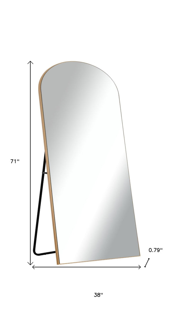 HomeRoots 71" Gold Solid Wood Arched Full-Length Mirror - Elegant Freestanding Design for Home and Office Use 565046