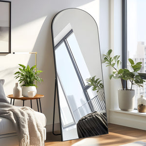 HomeRoots 75" Black Solid Wood Arch Freestanding Mirror - Elegant Full-Length Reflection for Stylish Spaces 565047