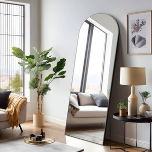 HomeRoots 75" Black Solid Wood Arch Freestanding Mirror - Elegant Full-Length Reflection for Stylish Spaces 565047
