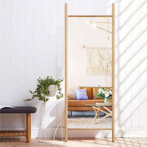 HomeRoots 64" Rustic Solid Wood Leaning Mirror – Full-Length Modern Farmhouse Style for Any Space 565049