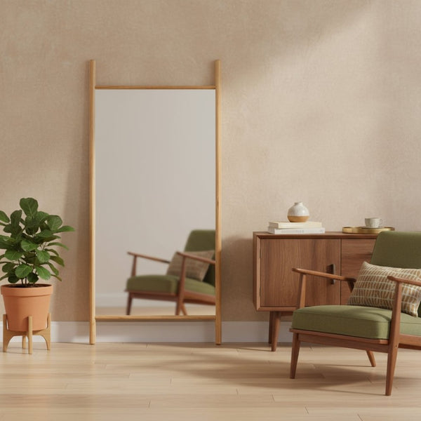 HomeRoots 64" Rustic Solid Wood Leaning Mirror – Full-Length Modern Farmhouse Style for Any Space 565049