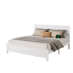 English Elm King Pine Wood Platform Bed with Led Lighting Usb Charging Tall Panel Headboard White W504S00274