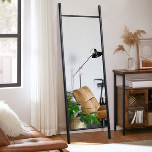 HomeRoots 64" Black Solid Wood Leaning Ladder Mirror - Elegant Full-Length Design for Any Room Decor Style 565050