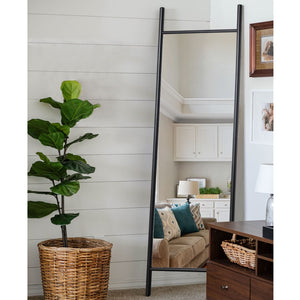 HomeRoots 64" Black Solid Wood Leaning Ladder Mirror - Elegant Full-Length Design for Any Room Decor Style 565050
