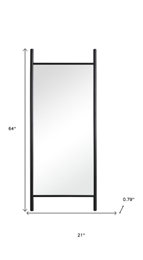 HomeRoots 64" Black Solid Wood Leaning Ladder Mirror - Elegant Full-Length Design for Any Room Decor Style 565050
