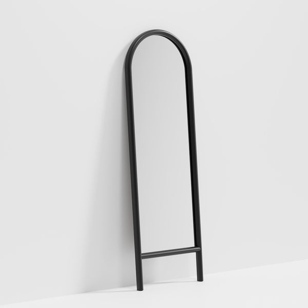 HomeRoots 64" Black Solid Wood Arched Leaning Mirror - Elegant Full-Length Design for Modern Spaces & Decor 565051