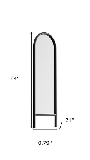 HomeRoots 64" Black Solid Wood Arched Leaning Mirror - Elegant Full-Length Design for Modern Spaces & Decor 565051