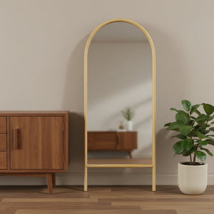 HomeRoots 71" Elegant Natural Solid Wood Arched Full-Length Mirror – Timeless Design for Any Space 565052