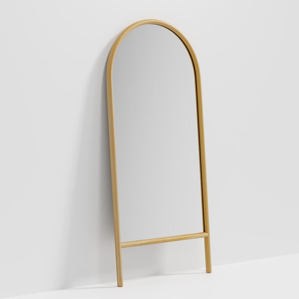 HomeRoots 71" Elegant Natural Solid Wood Arched Full-Length Mirror – Timeless Design for Any Space 565052