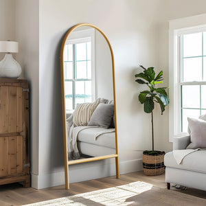 HomeRoots 71" Elegant Natural Solid Wood Arched Full-Length Mirror – Timeless Design for Any Space 565052