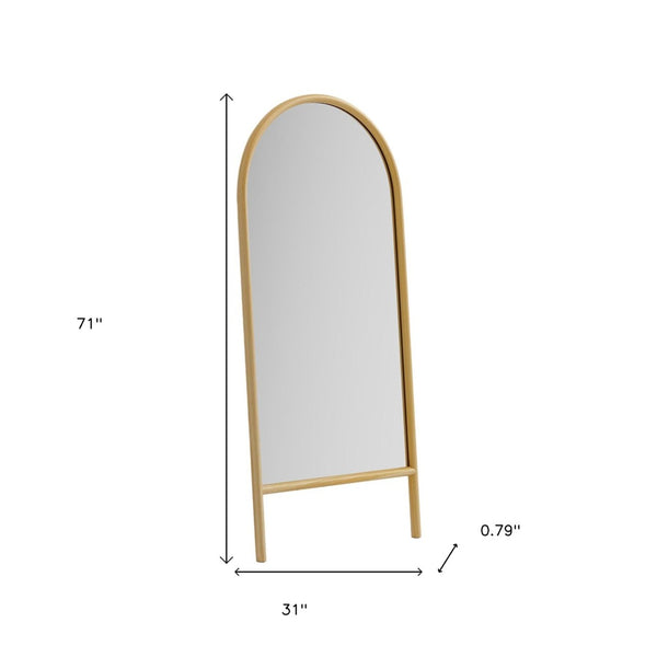 HomeRoots 71" Elegant Natural Solid Wood Arched Full-Length Mirror – Timeless Design for Any Space 565052