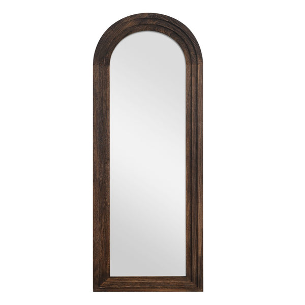 HomeRoots 71" Brown Solid Wood Arch Full-Length Freestanding Mirror - Elegant Design for Any Space 565054