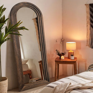 HomeRoots 71" Brown Solid Wood Arch Full-Length Freestanding Mirror - Elegant Design for Any Space 565054