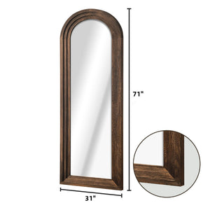 HomeRoots 71" Brown Solid Wood Arch Full-Length Freestanding Mirror - Elegant Design for Any Space 565054