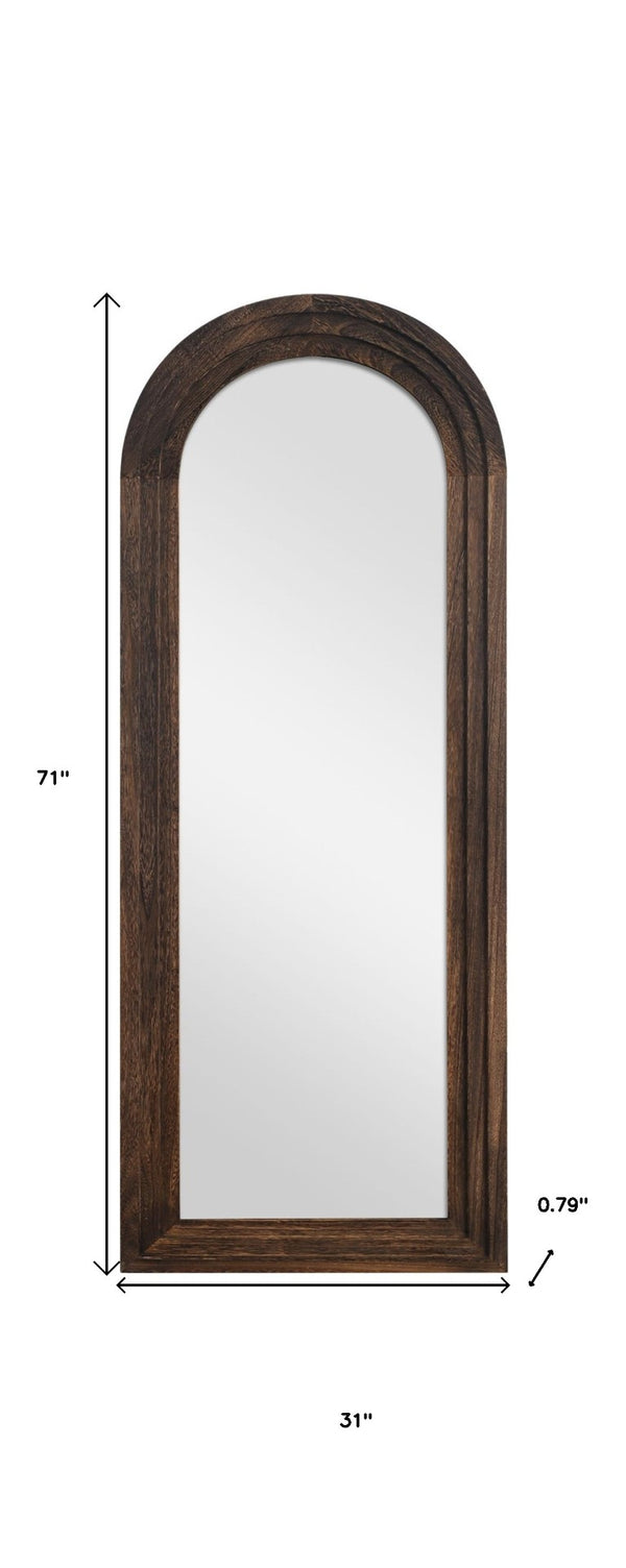 HomeRoots 71" Brown Solid Wood Arch Full-Length Freestanding Mirror - Elegant Design for Any Space 565054