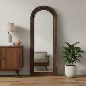 HomeRoots 71" Brown Solid Wood Arch Full-Length Freestanding Mirror - Elegant Design for Any Space 565054