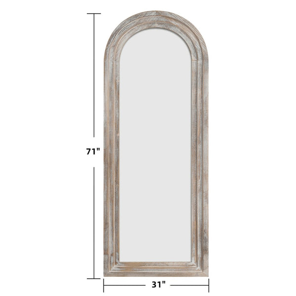 HomeRoots 71" Elegant White Solid Wood Arched Full-Length Mirror - Timeless Charm for Any Space 565055