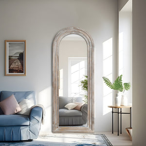 HomeRoots 71" Elegant White Solid Wood Arched Full-Length Mirror - Timeless Charm for Any Space 565055