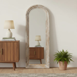 HomeRoots 71" Elegant White Solid Wood Arched Full-Length Mirror - Timeless Charm for Any Space 565055