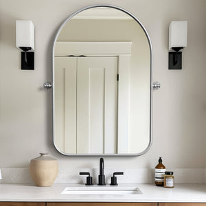 HomeRoots 36" Elegant Silver Arch Iron Framed Mirror - Timeless Design for Bathrooms, Bedrooms & More! 565056