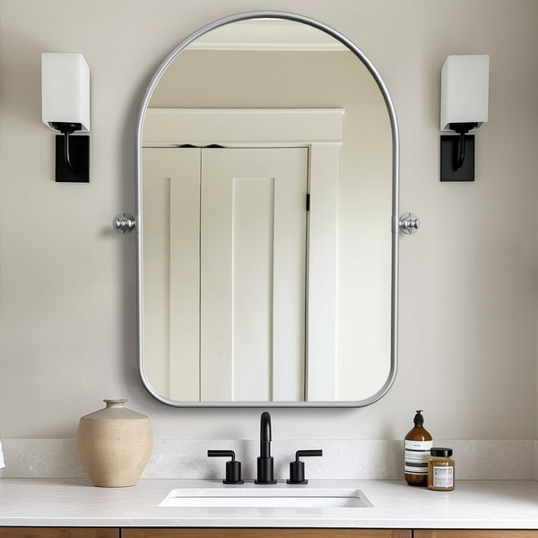 HomeRoots 36" Elegant Silver Arch Iron Framed Mirror - Timeless Design for Bathrooms, Bedrooms & More! 565056