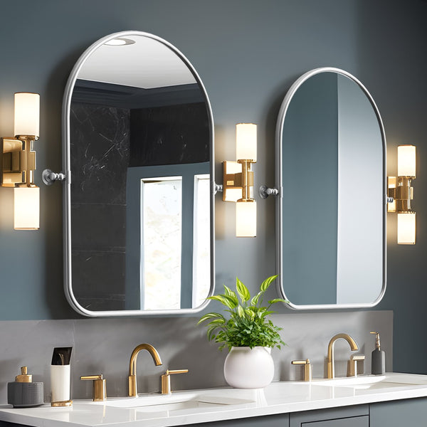 HomeRoots 36" Elegant Silver Arch Iron Framed Mirror - Timeless Design for Bathrooms, Bedrooms & More! 565056