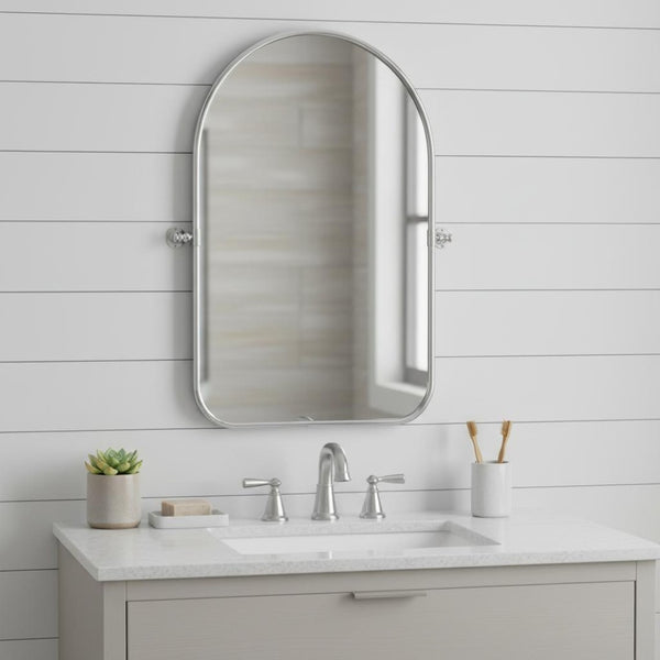 HomeRoots 36" Elegant Silver Arch Iron Framed Mirror - Timeless Design for Bathrooms, Bedrooms & More! 565056