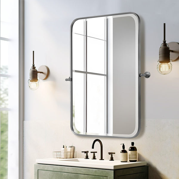 HomeRoots Set of Two 32" Silver Metal Framed Accent Mirrors - Stylish, Durable, and Versatile for Any Space! 565057
