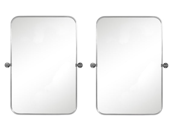 HomeRoots Set of Two 32" Silver Metal Framed Accent Mirrors - Stylish, Durable, and Versatile for Any Space! 565057