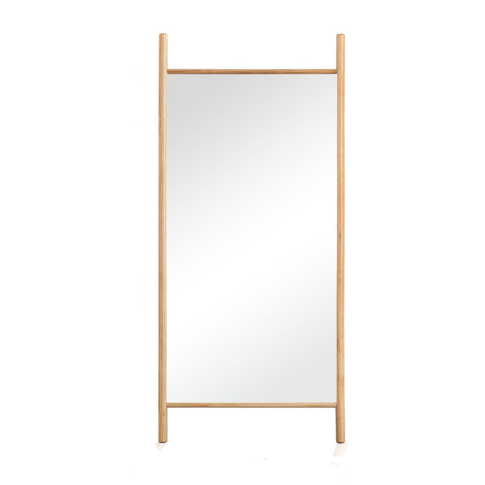 HomeRoots 71" Natural Solid Wood Leaning Mirror - Elegant Full-Length Design for Farmhouse & Modern Spaces 565058