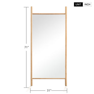 HomeRoots 71" Natural Solid Wood Leaning Mirror - Elegant Full-Length Design for Farmhouse & Modern Spaces 565058