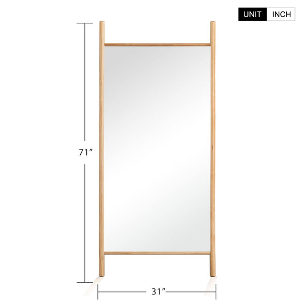 HomeRoots 71" Natural Solid Wood Leaning Mirror - Elegant Full-Length Design for Farmhouse & Modern Spaces 565058