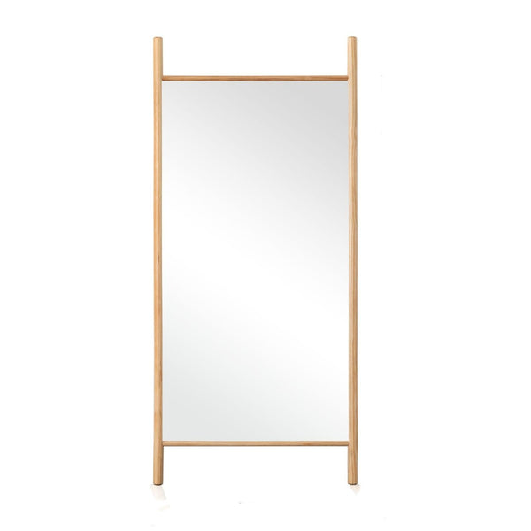 HomeRoots 71" Natural Solid Wood Leaning Mirror - Elegant Full-Length Design for Farmhouse & Modern Spaces 565058