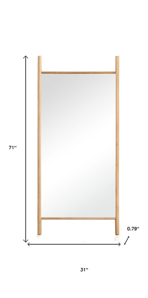 HomeRoots 71" Natural Solid Wood Leaning Mirror - Elegant Full-Length Design for Farmhouse & Modern Spaces 565058
