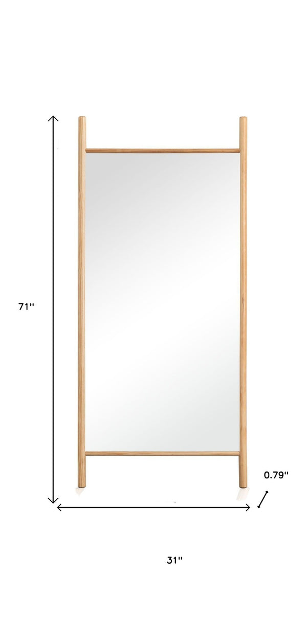 HomeRoots 71" Natural Solid Wood Leaning Mirror - Elegant Full-Length Design for Farmhouse & Modern Spaces 565058