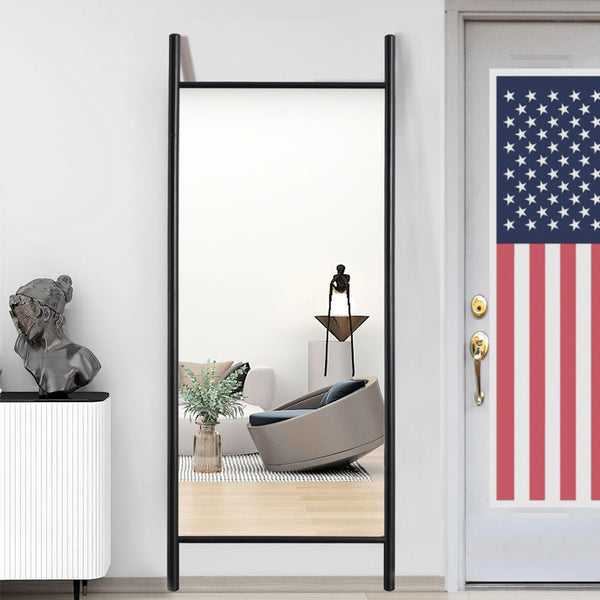 HomeRoots 71" Black Solid Wood Leaning Full-Length Mirror - Rustic Charm, Durable Design & Easy Setup! 565059