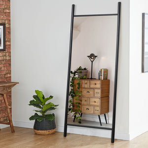 HomeRoots 71" Black Solid Wood Leaning Full-Length Mirror - Rustic Charm, Durable Design & Easy Setup! 565059
