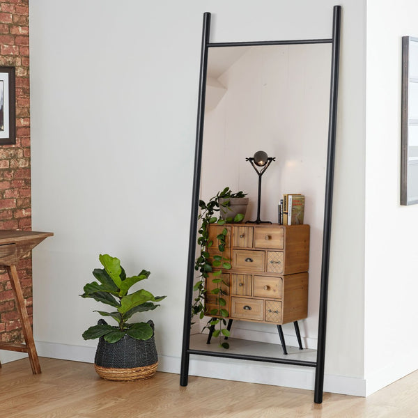 HomeRoots 71" Black Solid Wood Leaning Full-Length Mirror - Rustic Charm, Durable Design & Easy Setup! 565059