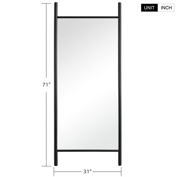 HomeRoots 71" Black Solid Wood Leaning Full-Length Mirror - Rustic Charm, Durable Design & Easy Setup! 565059