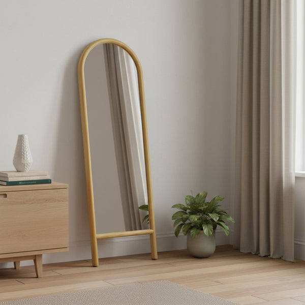 HomeRoots 64" Natural Solid Wood Arched Leaning Full-Length Mirror – Elegant Design for Any Space & Style 565060