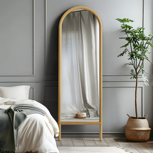 HomeRoots 64" Natural Solid Wood Arched Leaning Full-Length Mirror – Elegant Design for Any Space & Style 565060