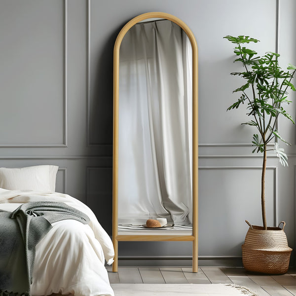 HomeRoots 64" Natural Solid Wood Arched Leaning Full-Length Mirror – Elegant Design for Any Space & Style 565060