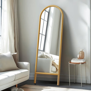 HomeRoots 64" Natural Solid Wood Arched Leaning Full-Length Mirror – Elegant Design for Any Space & Style 565060