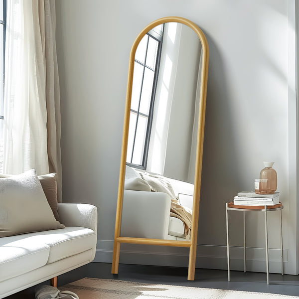 HomeRoots 64" Natural Solid Wood Arched Leaning Full-Length Mirror – Elegant Design for Any Space & Style 565060