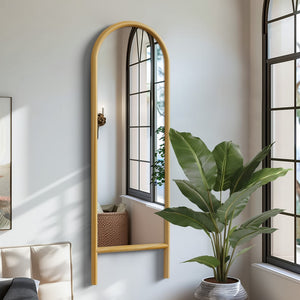HomeRoots 64" Natural Solid Wood Arched Leaning Full-Length Mirror – Elegant Design for Any Space & Style 565060
