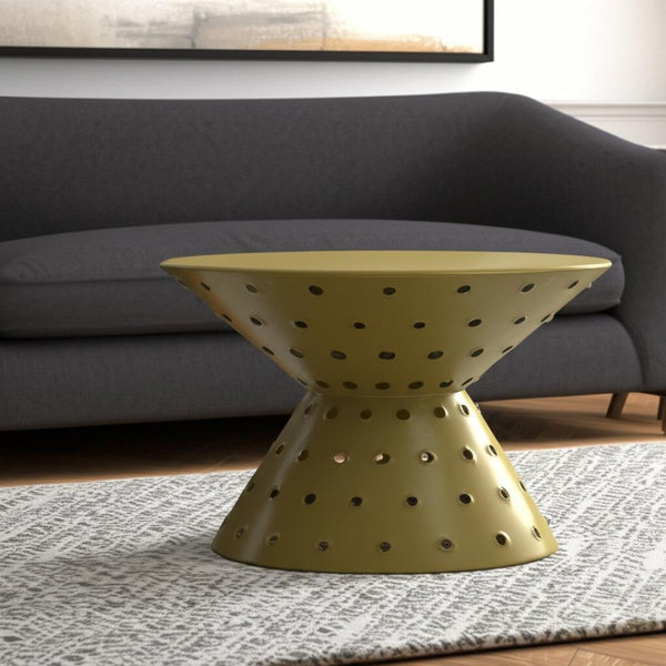 HomeRoots 30" Gold Iron Round Pedestal Coffee Table - Elegant Modern Centerpiece for Living Room & Office Spaces 565061